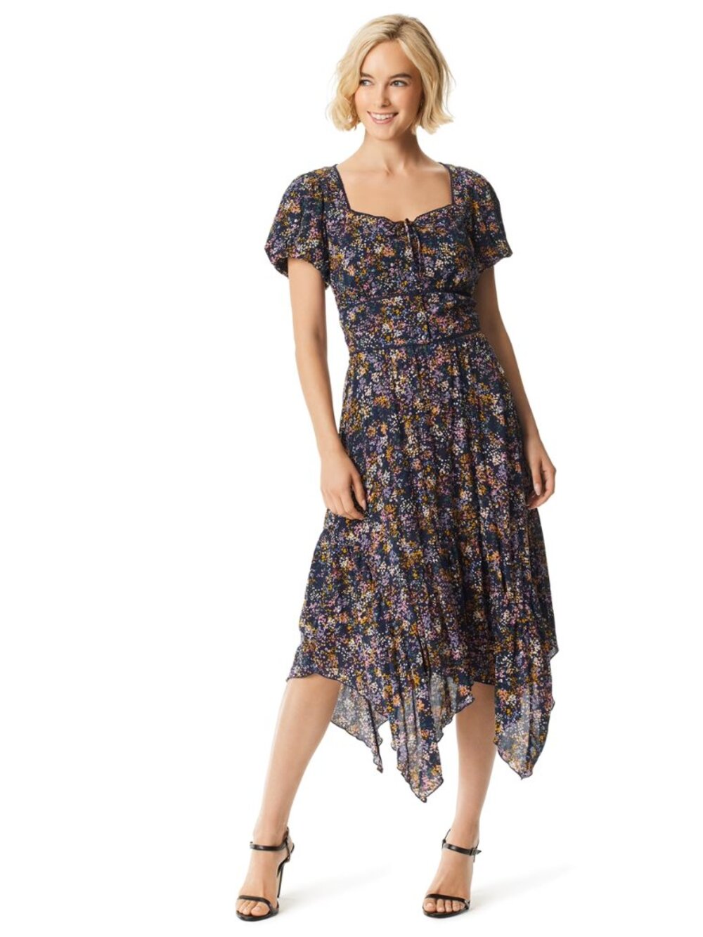 Jessica Simpson Ditsy Floral Puff Sleeve Crop Top & Handkerchief Skirt Set S